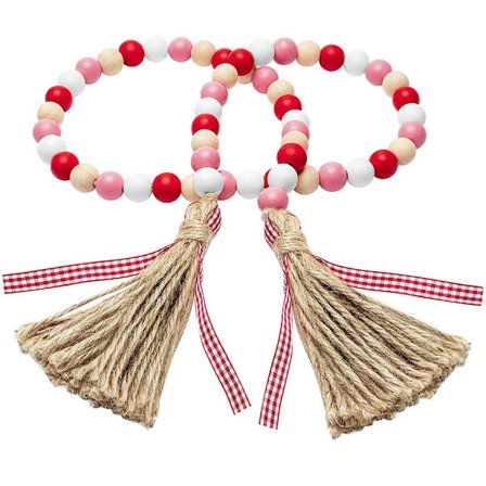 Træperler til mors dag, 85 cm træperle guirlande kvast hjerte