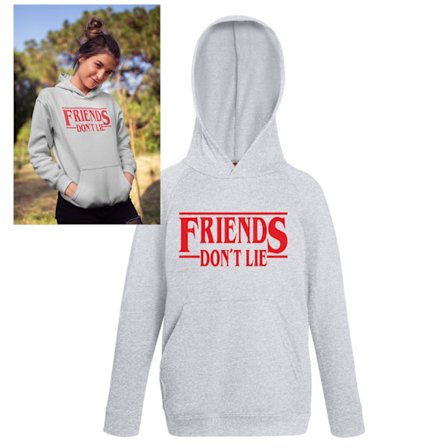 Friends don't lie barn Ask Grå huvtröja Stranger things hoodie