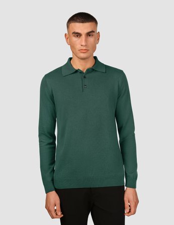 Shaping New Tomorrow - Everyday Knit Long Sleeve Polo - Shadow Green - Herre - Størrelse XXL