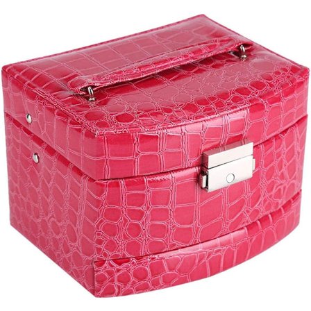 3-lagers smyckeskrin (Rosa), Bärbar smyckeskrin för resor med spegel