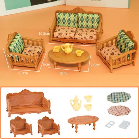 Leikkimökin huonekalut: Nukkekodin olohuoneen puinen sohva