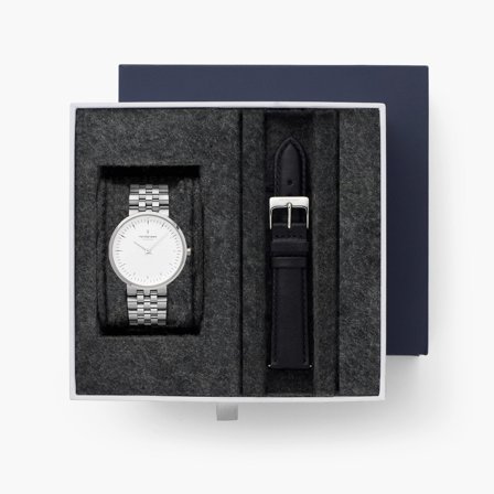 Nordgreen - Elegante Uhr für Damen in Silber - Infinity - SET Silber | Armbänder 5-Link / Schwarz