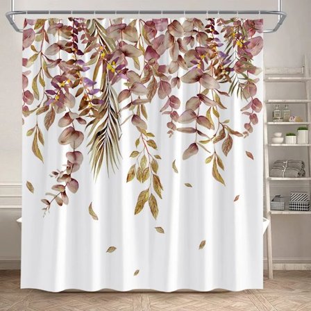 Eucalyptus Blade Bruseforhæng Efterår Brun Blad Planter Akvarel Moderne Badeforhæng Polyester Stof Hjem Badeværelse Indretning, 180x200cm-70x78in