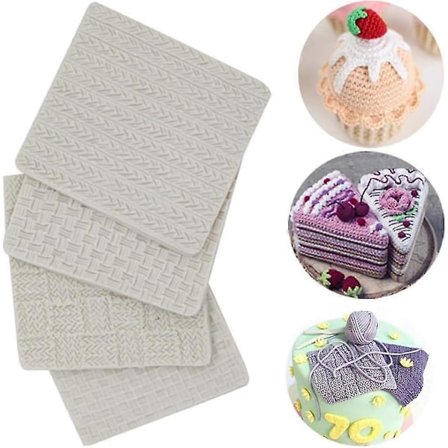 (Sæt med 4) Strikke Silikone Fondant Form/Strik Simpress Tekstur Stempel Måtte/Sweater