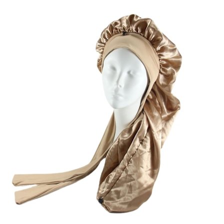 Lång satin flätad mössa för kvinnor silkesmössa för sovande sovmössa guld