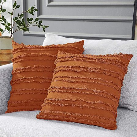 Brända orange kuddfodral, set om 2, orange kuddar 16 x 16 dekorativa rutiga mönster kuddfodral för 16 tum soffa, soffa, sängkuddar