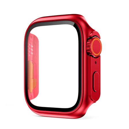 Glas+ Case för Apple Watch 44 mm 45 mm 41 mm 40 mm 42 mm 38 mm Skärmskydd Cover Change Ultra Bumper iWatch Series 9 8 7 SE 6 5 5-Original red 