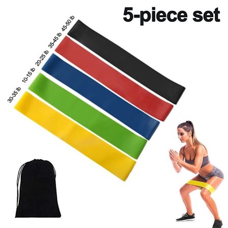 Motstandsbånd [sett med 5] treningsbånd gymnastikkbånd med treningsinstruksjoner