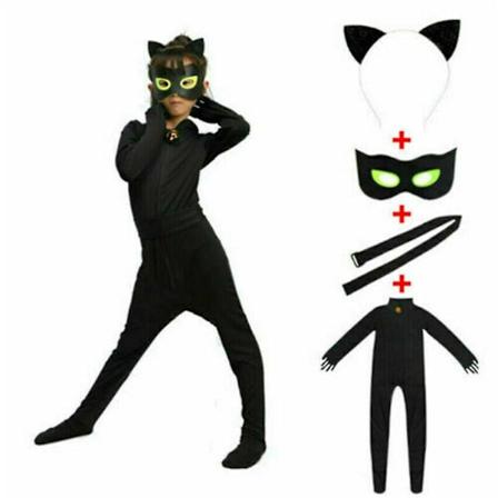 Cosplay Cat Noir Lasten Bodysuit Musta Kissa Halloween Set - T ydellinen M