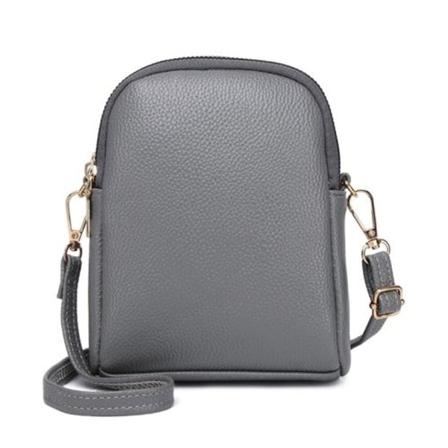 M01 Litchi Mønster Skulder Bag Dame Mobiltelefon Veske (Grå)