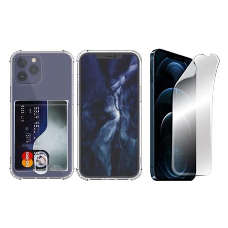 Iphone 13 Pro - 1 Set Skal Med Korthållare & Hydrogel Skärmskydd Genomskinlig