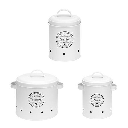 Hvitløkskurver Metall Løk Gryte Sett Av 3-potet Gryte. Løk Gryte. Krukke Med Hvitløk