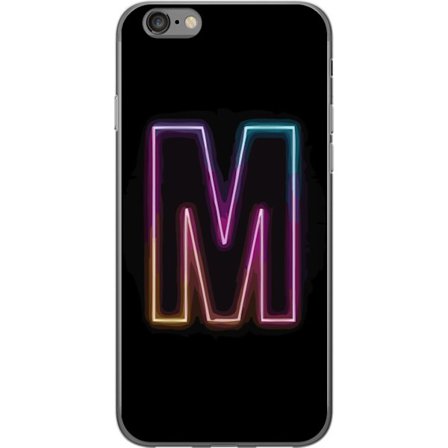 Kompatibel Mobilcover til Apple Apple iPhone 6 Neonbogstav M med farveskiftende lyseffekt mod sort baggrund, moderne minimalistisk typografi med stær