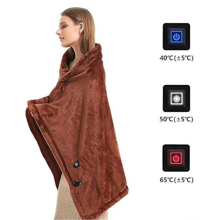 Usb-lämpöhuopa, pestävä (ruskea) Lämmin huopa kotitoimistoon Pehmeä koralli fleece -lämpöhuivi Talvi lämmin olkatyyny