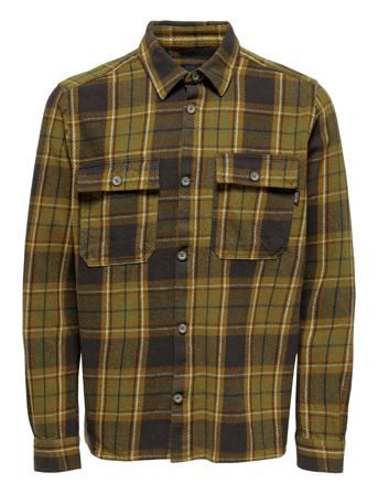 Onsscott Ls Check Flannel Overshirt Khaki ONLY & SONS