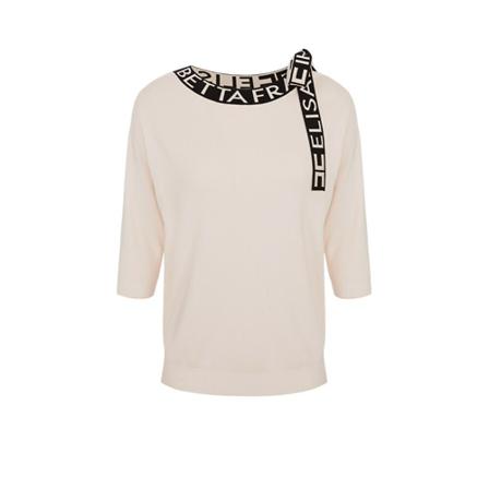 Elisabetta Franchi, Pullover with logo and 3/4 sleeves Beżowy, Kobieta, Rozmiar: S