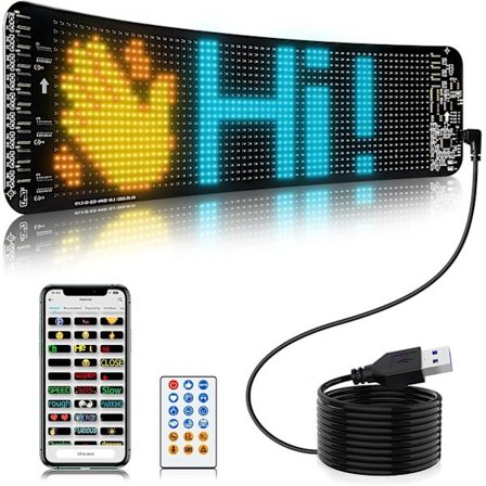 LED-skilt til rullende reklame, fleksibelt USB 5V LED-bilskilt med APP-kontrol, DIY-design af tekst, mønstre, animationer (13,5'x4')