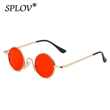 SPLOV Vintage Rap Solglasögon Män Kvinnor Steam Punk Stil Hip-Hop Små Runda Metallbågar Glasögon Retro Gafas De Sol Inget Fodral