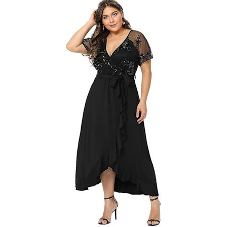 Plus Size Empire Taille Maxi Kjole Ruffle Split Semi Sheer Ensfarvede Kjoler 4XL