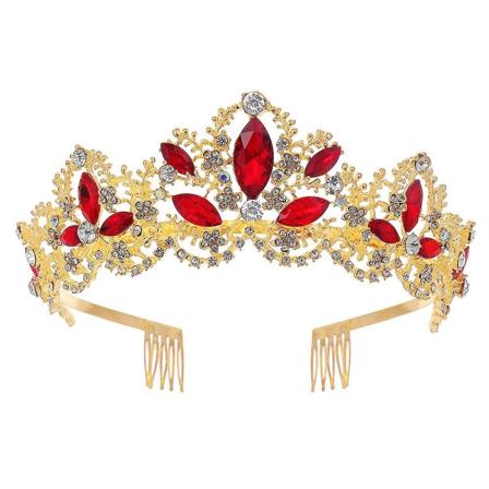 Krone for brud, dronning, prinsessejenter på bryllup, bursdag, konkurranse, med kam-hodebånd, for kvinner og jenter, rød red