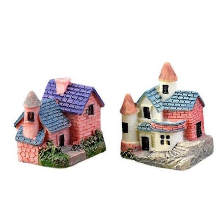 2-pak Mos Mikro Landskab Sukkulent Blomsterpotte Dekoration Ornament Mini Murstens Villa Lille Hus Model (Multifarvet)[D]