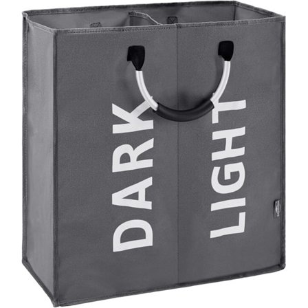 Suuri kokoontaitettava pyykkikori 2 lokerolla makuuhuoneeseen, kangas (tummanharmaa)-FQ-