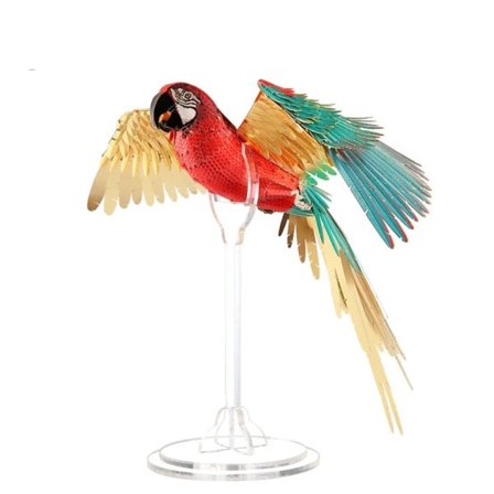 3D metall pussel -Scarlet macaw med akryl ställ gör det själv modell kit montera sticksåg leksak