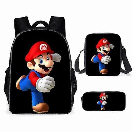 Uusi Mario-piirretty reppu alakoululle ja yl koululle koululaukku kolmiosainen setti olkalaukku kyn kotelo 37 -NMAOV