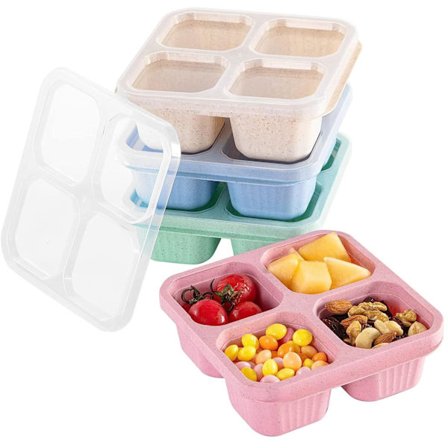 4-pak Snackbokse, 16x15x5 cm Genanvendelige Bento Madkasser, Låg med 4 Rum Snackbeholdere til Skole Arbejde Rejse