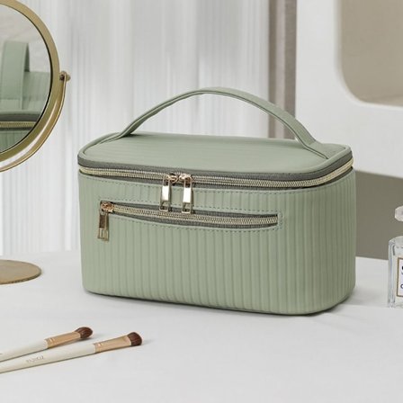 Kosmetikkveske med PU-håndtak, reiseoppbevaringsveske GRØNN