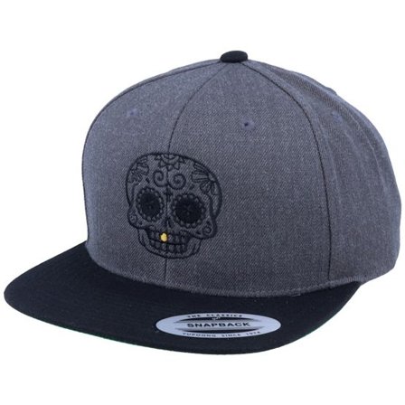 Calaveras - Grå Keps - Gold Tooth Outlined Skull Charcoal Snapback @ Hatstore