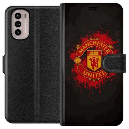 Kompatibelt Lommeboketui til Motorola Motorola Moto G41 Manchester United logo i rød og gul farge med røff sportslig bakgrunn