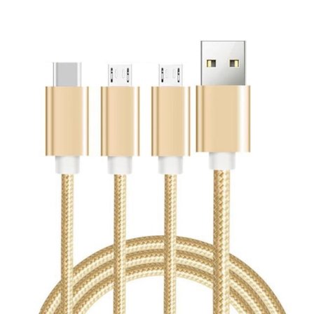 2 st USB Laddningskabel Nylon 3-i-1 Laddningskabel med Typ C MicroUSB-kontakter