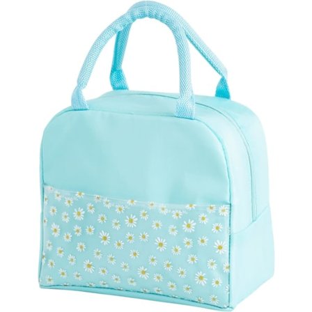 Isolerad Lunchväska för Kvinnor, Bärbar Vattentät Kylväska med Tusensköna Mönster Transparent Fack, Lunchväska