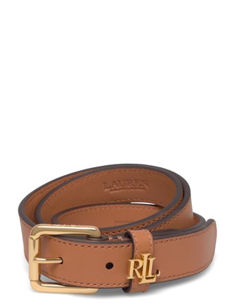 Lauren Ralph Lauren Logo-Keeper Leather Skinny Belt - Brown - XL
