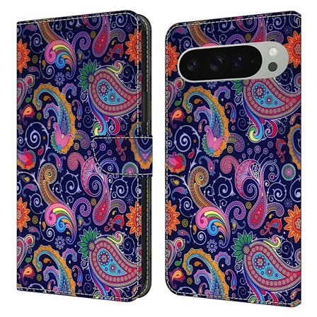 Google Pixel 9 Pro XL lompakko asia kuvio tulostus jalusta nahka Flip Phone Cover - Etninen Viiniköynnös