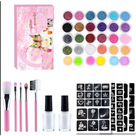 36 Farger Glittertatovering, Midlertidig Tatovering, Vanntett og Ikke-giftig, Rask Tatovering for Barn