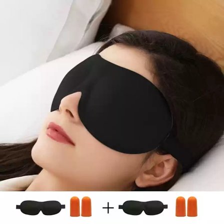 Sovmask, 3D-ögonskydd, Andningsbar och lindrar trötthet, Mörkläggningsmask, 2 ögonmasker + 2 öronproppar