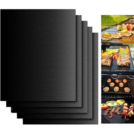Bbq Grillmatte - Set med 5 Non-stick Grillmatter for grilling og baking, Teflonbelagt, Varmebestandig opptil 500f, Perfekt for kjøtt, fisk og 