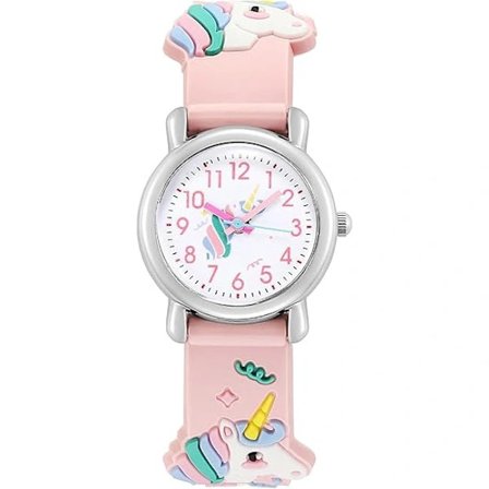 Barneklokke Jenteklokke Enhjørning Barneklokke Kvarts Klokke Søt Tegneserie Leke Analog Silikonarmbånd Armbåndsur