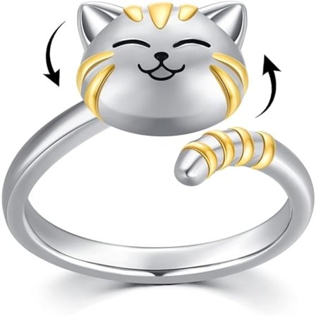 IC Sød kat/hund spinnerring 925 sterling sølv dyr kat/hund fidget ring til angst for kvinder piger Stressaflastende angst