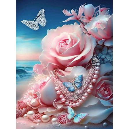 (Vaaleanpunaisia ​​kukkia, 30X40CM) 5D timanttimaalaussetti, DIY co