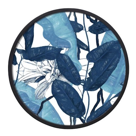 Rundt blåt lærredsmaleri, 60x60 cm, sort ramme