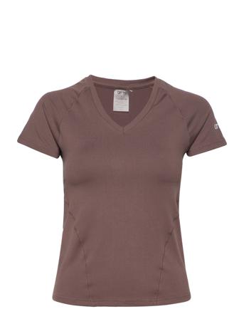 Macchiato Soft Basic V-Neck Short Sleeve T-shirt Top Brun AIM'N