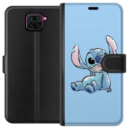 Kompatibelt Lommeboketui til Xiaomi Redmi Note 9 Håndtegnet illustrasjon av sittende Stitch mot lysblå ensfarget bakgrunn