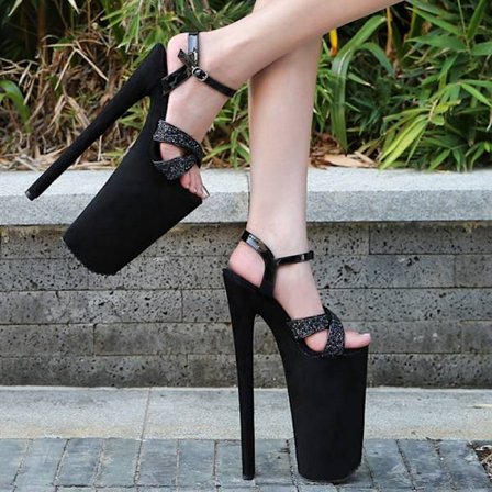 Naisten 26 cm:n erittäin korkeat sandaalit nilkkaremmillä | Platform, suljin, avoin kärki, polyuretaanipäällinen ja -pohja