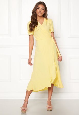 John Zack Short Sleeve Wrap Dress Lemon Klær