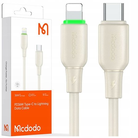 MCDODO LADDARE USB-C BLIXT SNABB LADDNINGSKABEL IPHONE 1M LED BEIGE