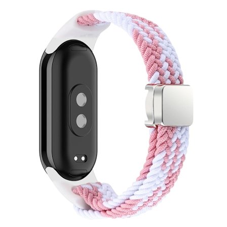 Magnetiskt flätat nylonband Xiaomi Smart Band 8 ersättningsarmband för klocka - Rosa / Vit