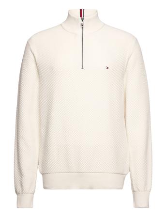 Oval Structure Zip Mock Tops Knitwear Half Zip Jumpers White Tommy Hilfiger